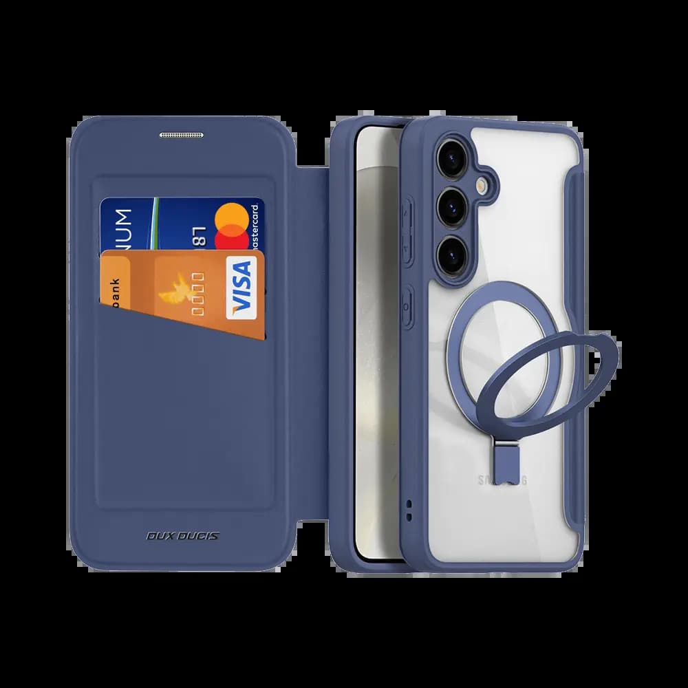 Housse folio MagSafe avec support + blocage RFID Samsung Galaxy S24+ 5G – Dux Ducis Skin X Pro Bleu