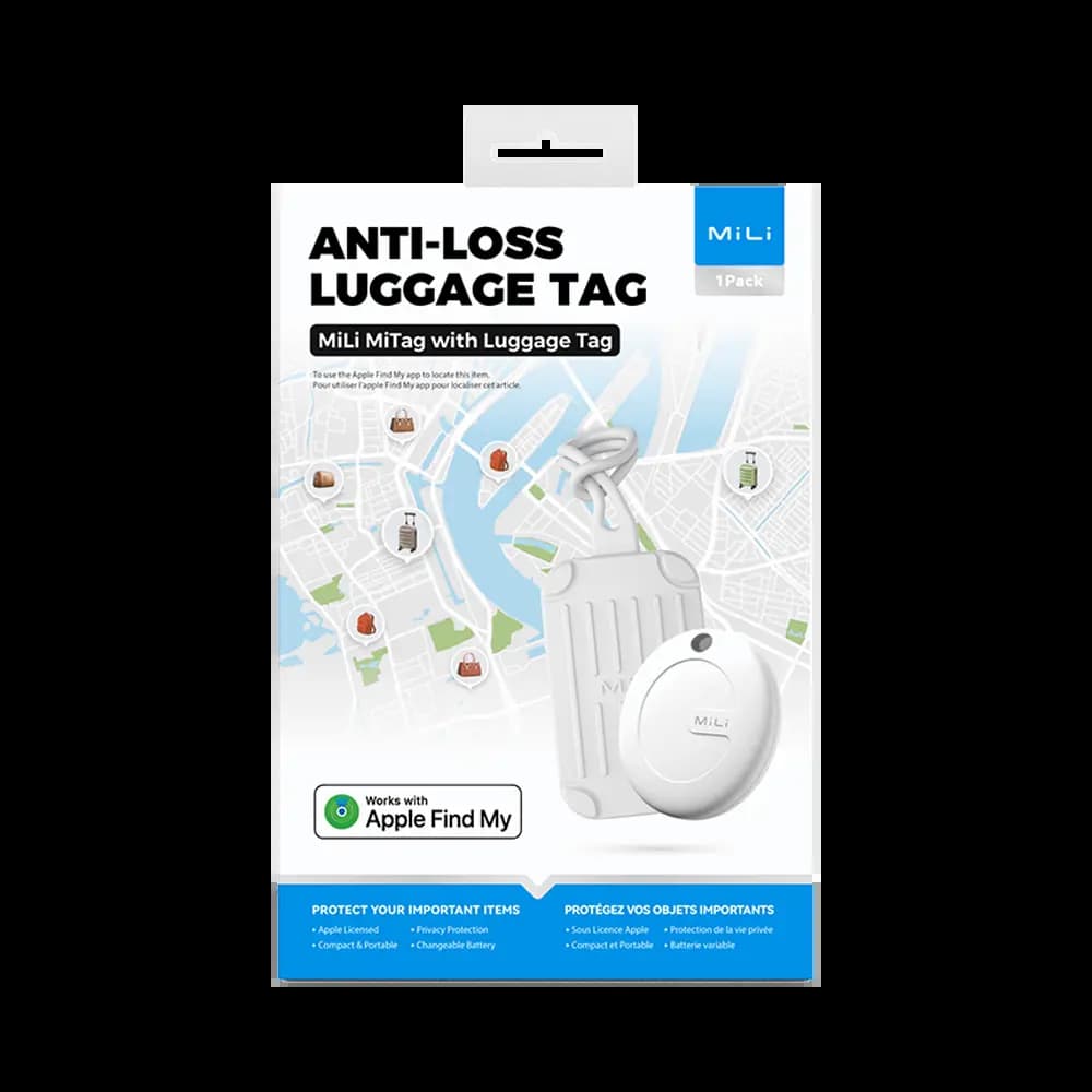 Traceur GPS MILI Luggage Tag Étiquette Bagage avec MiTag Intégrée iOS Blanc