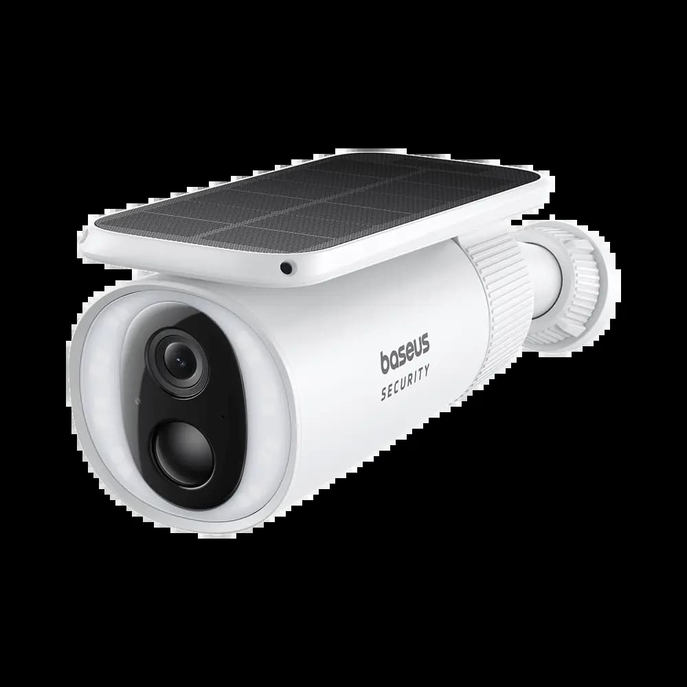 Caméra de Surveillance Sans Fil pour Extérieur Baseus S1 2K 8GB avec Batterie & Panneau Solaire à Système de Suivi Blanc