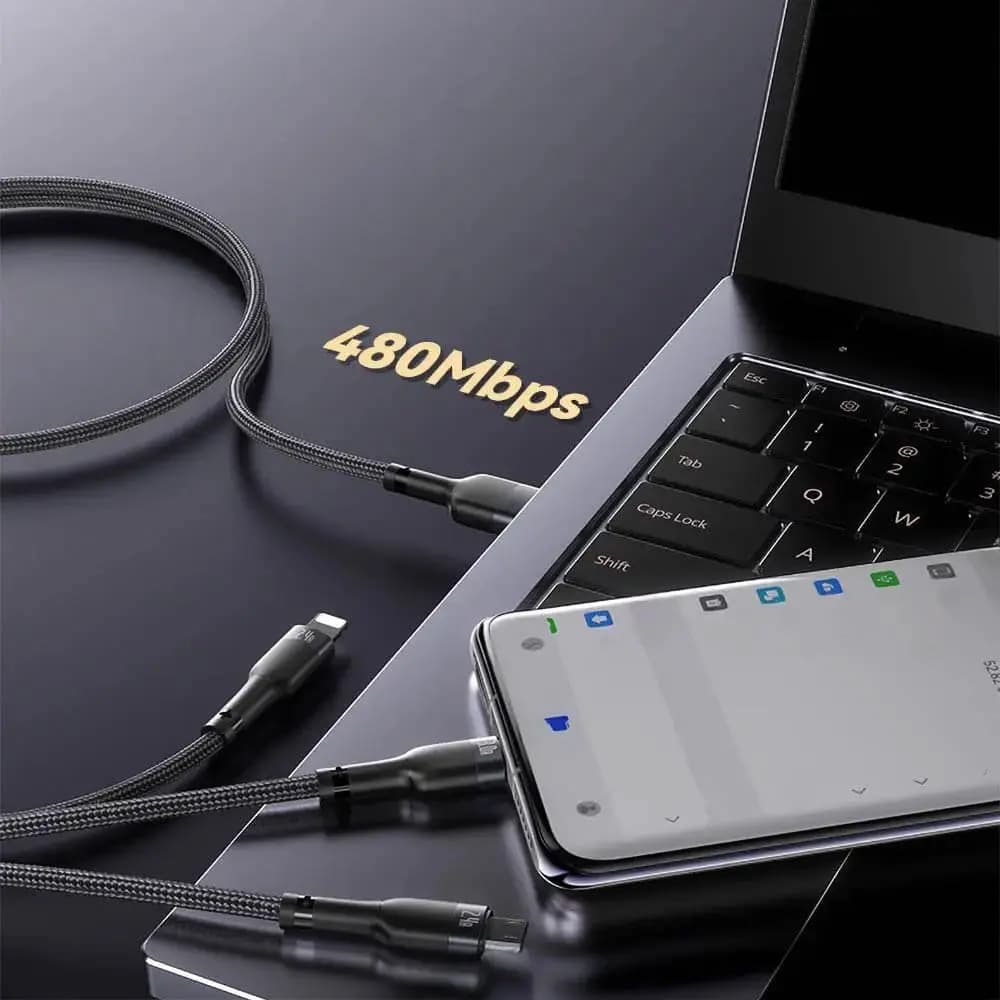 Câble Data Multi USB vers Type-C + MicroUSB + Lightning Yesido CA91 (1m) Noir