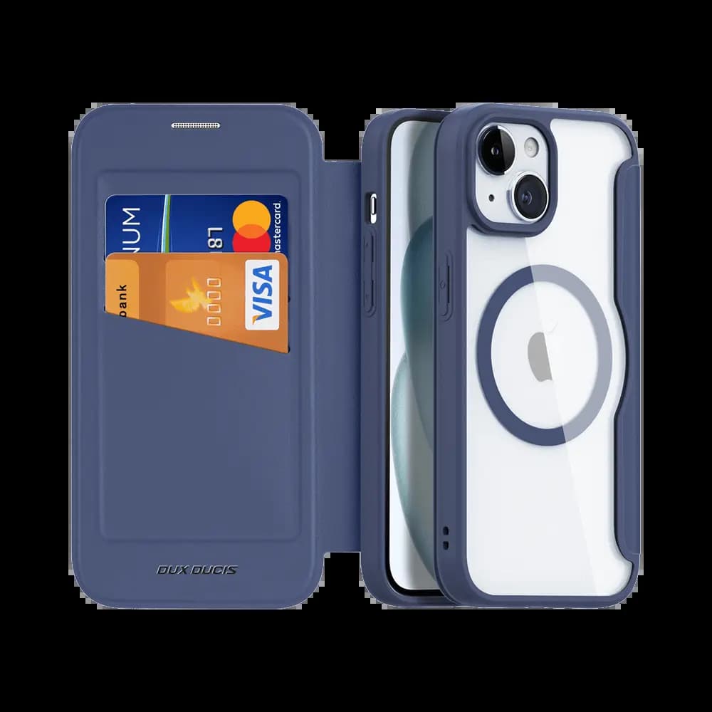 Housse folio MagSafe iPhone 15 – Dux Ducis Skin X Pro Bleu