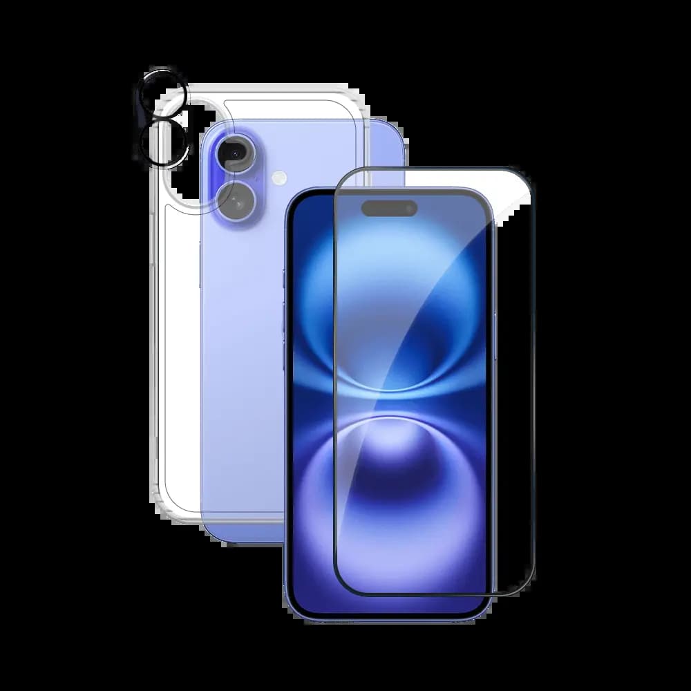 Pack de Protection Coque + Protection Lentille + Verre Trempé PROTECT pour Apple iPhone 16 Transparent