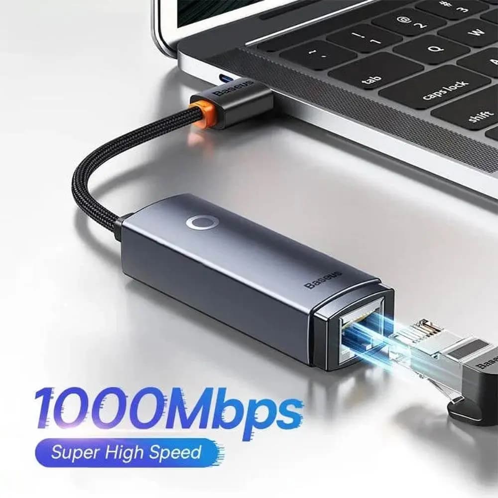 Adaptateur Ethernet Baseus USB-C Mâle vers Ethernet RJ45 1000Mbps Femelle -  WKQX000301 -  Noir