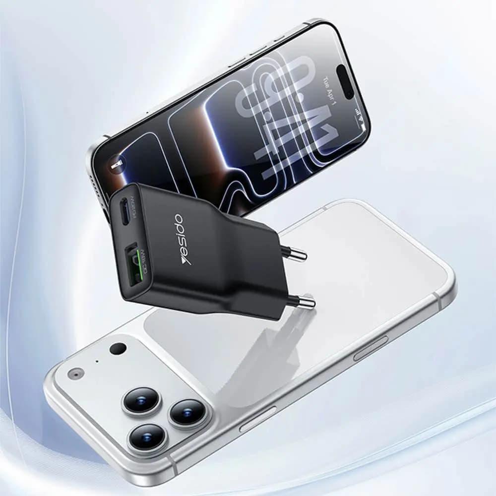 Chargeur secteur Yesido 20W GaN ultra-plat et compact - Noir