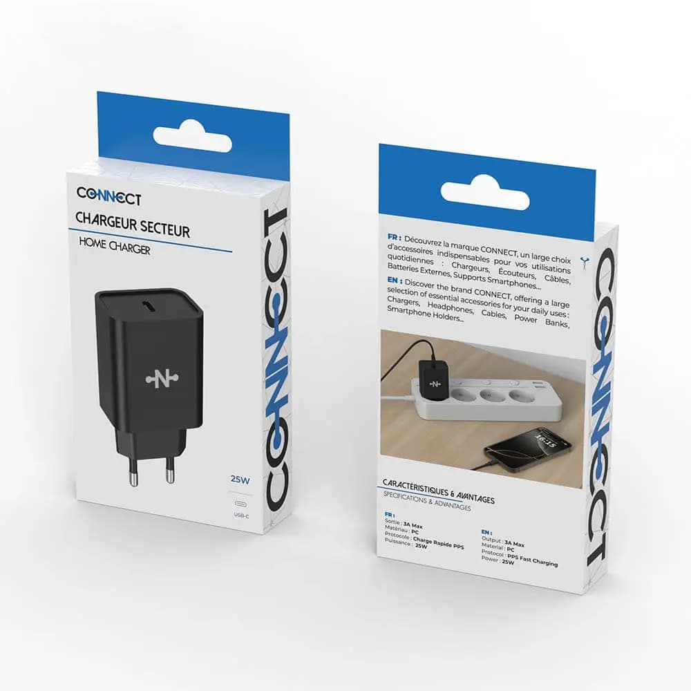 Chargeur Secteur USB-C CONNECT 25W Noir