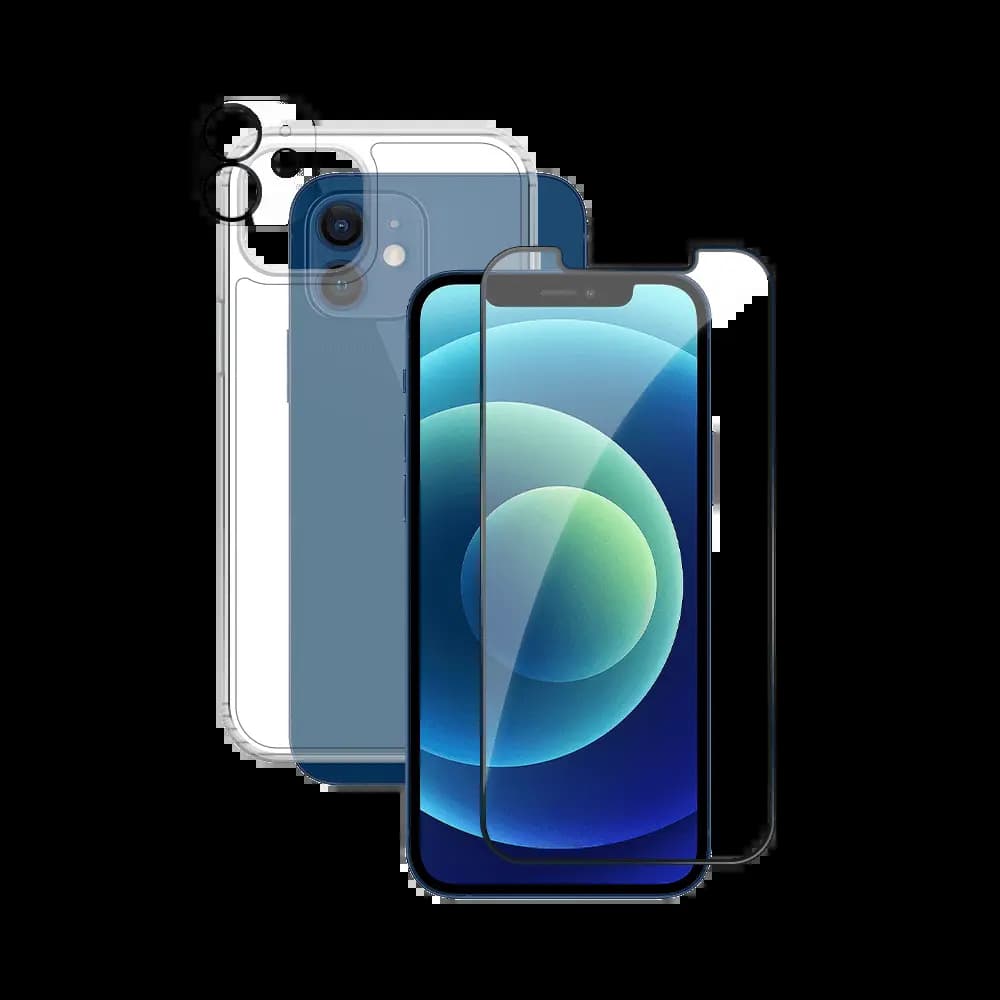 Pack de Protection Coque + Protection Lentille + Verre Trempé PROTECT pour Apple iPhone 12 Transparent