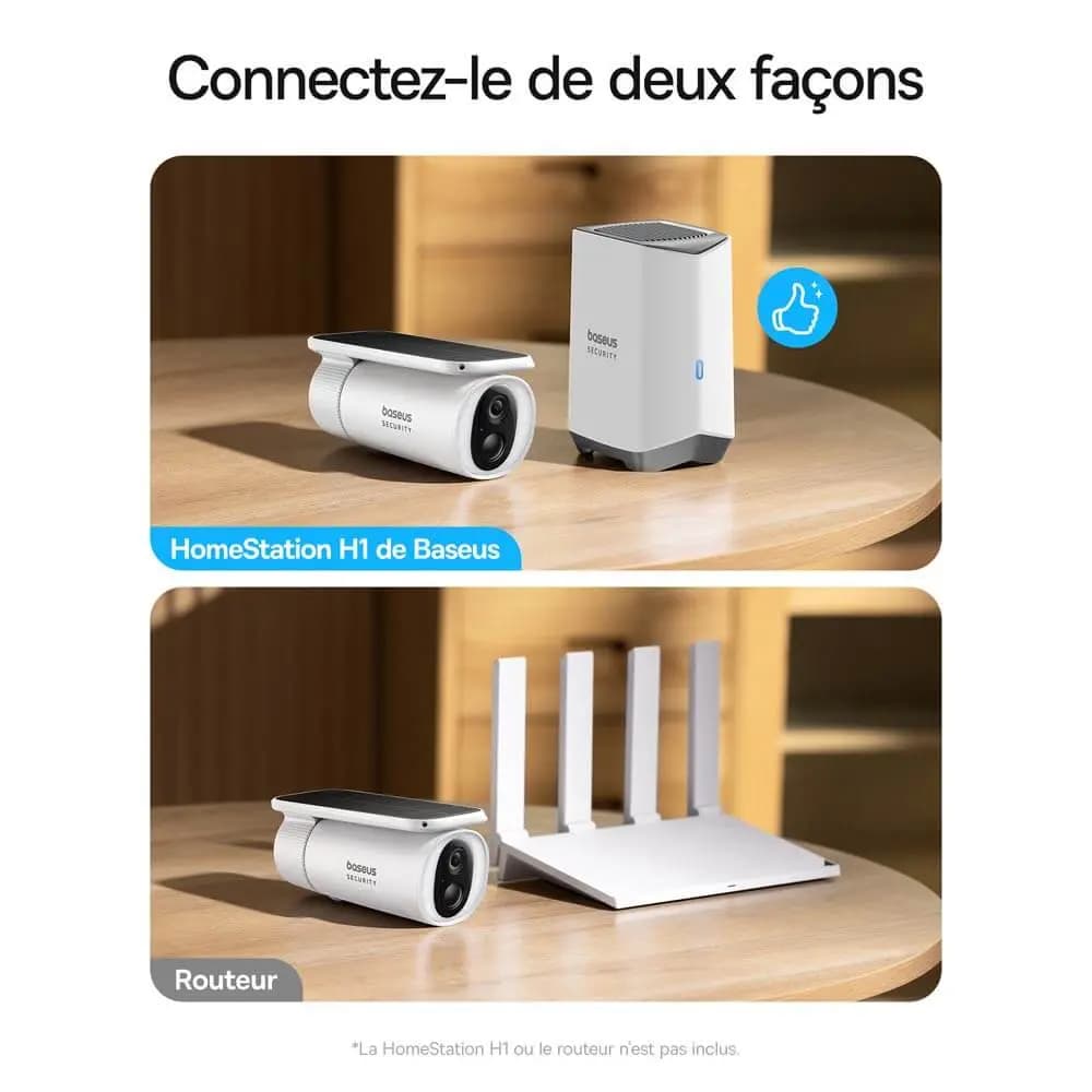 Caméra de Surveillance Sans Fil pour Extérieur Baseus S1 2K 8GB avec Batterie & Panneau Solaire à Système de Suivi Blanc