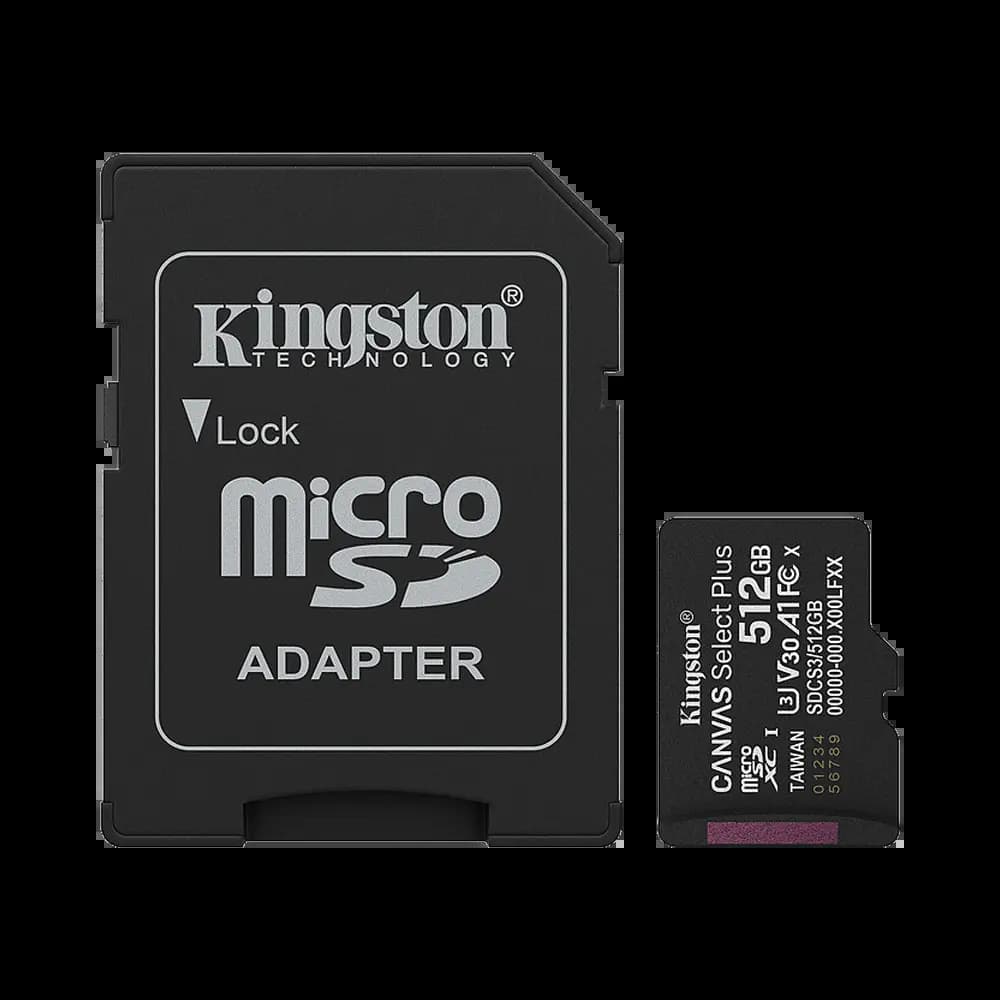 Carte Mémoire Kingston microSDXC (512Go) Canvas Select Plus 150MB/s +Adaptateur - SDCS3/512GB