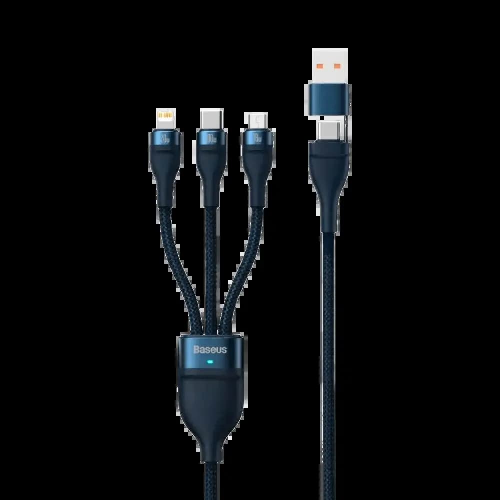 Câble Multi-Charge 100W USB + USB-C vers USB-C / Lightning / Micro-USB (1.2m) – Baseus Flash Series II Bleu
