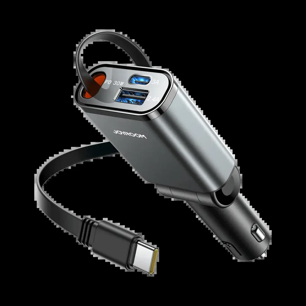 Chargeur Allume-Cigare JOYROOM 3 en 1 (avec Câble Rétractable Type-C) 45W Gris Foncé