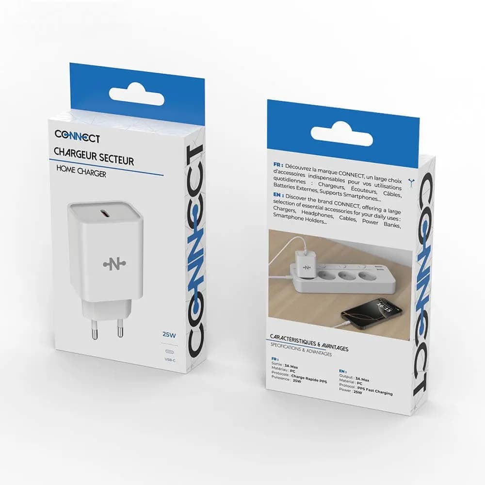 Chargeur Secteur USB-C CONNECT 25W Blanc