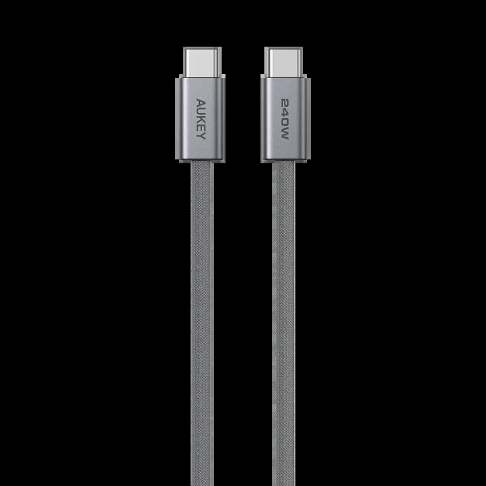 Câble Aukey USB-C vers USB-C 240W Power Delivery en nylon tressé (1.8m) - Gris