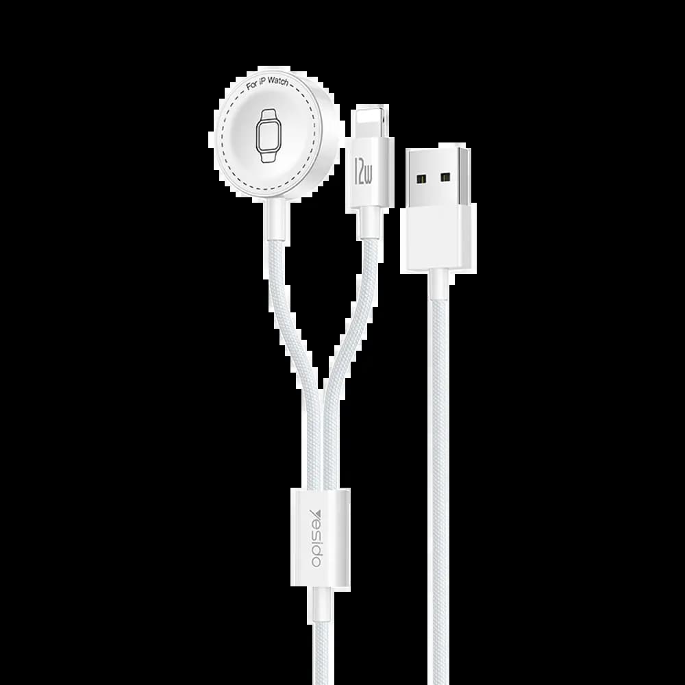 Câble de charge 2-en-1 Apple Watch + iPhone (Lightning) – Yesido Blanc