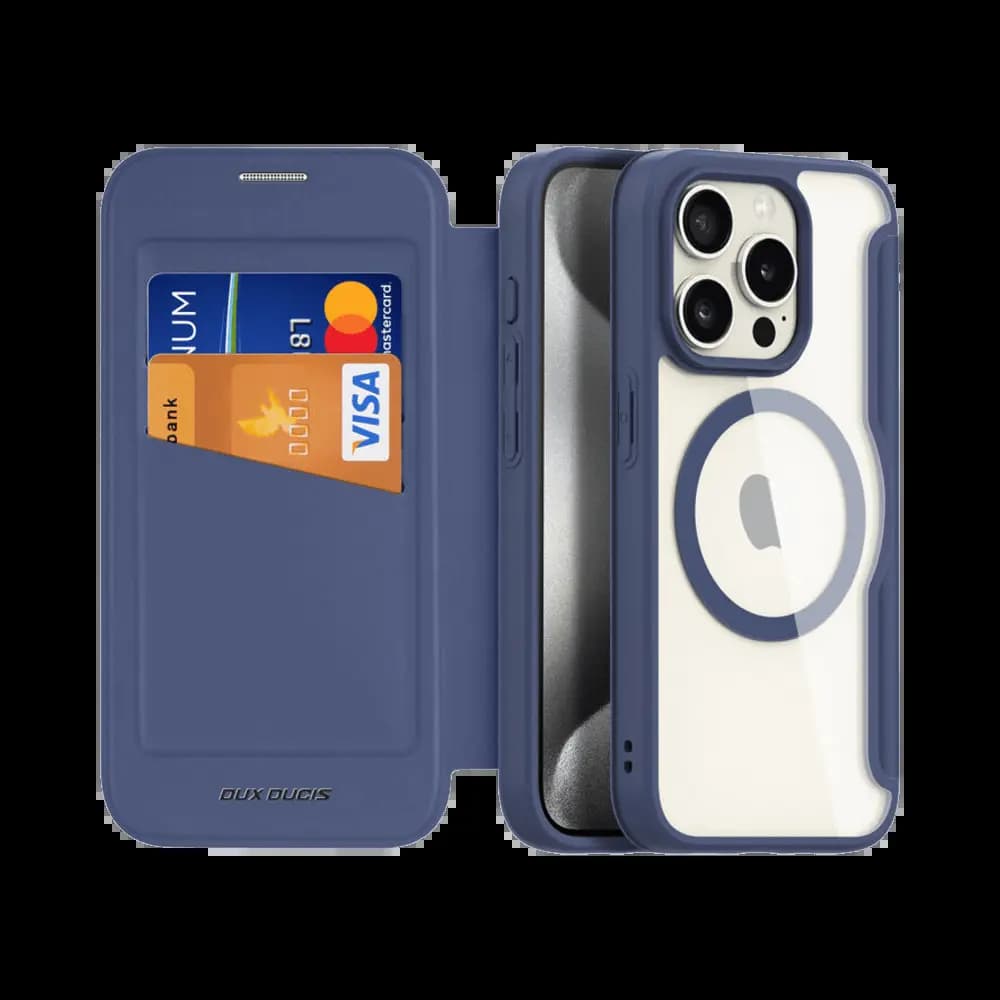 Housse folio MagSafe iPhone 15 Pro – Dux Ducis Skin X Pro Bleu