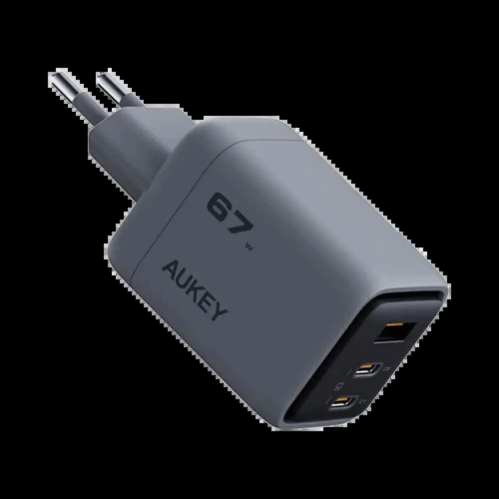 Chargeur secteur multi Aukey 67W GaN avec double USB-C et USB-A - Gris