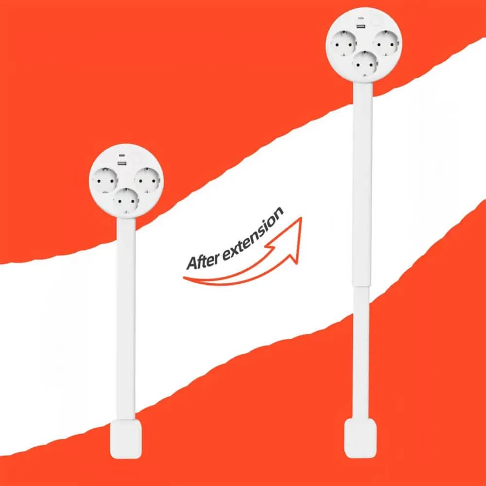 Multiprise avec Rallonge Télescopique avec Ports USB + USB-C