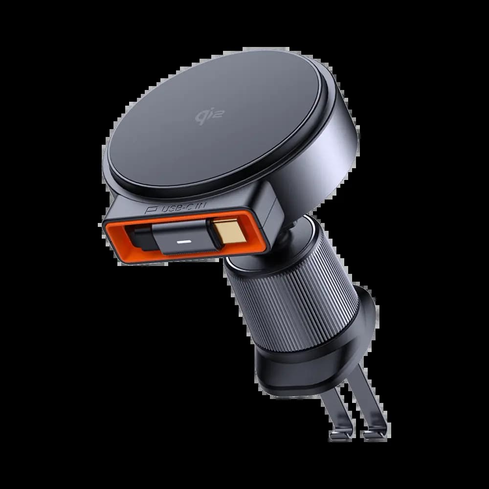 Support Smartphone Chargeur à Induction pour Voiture Mcdodo Qi2 (avec Câble Rétractable USB-C) 15W Noir