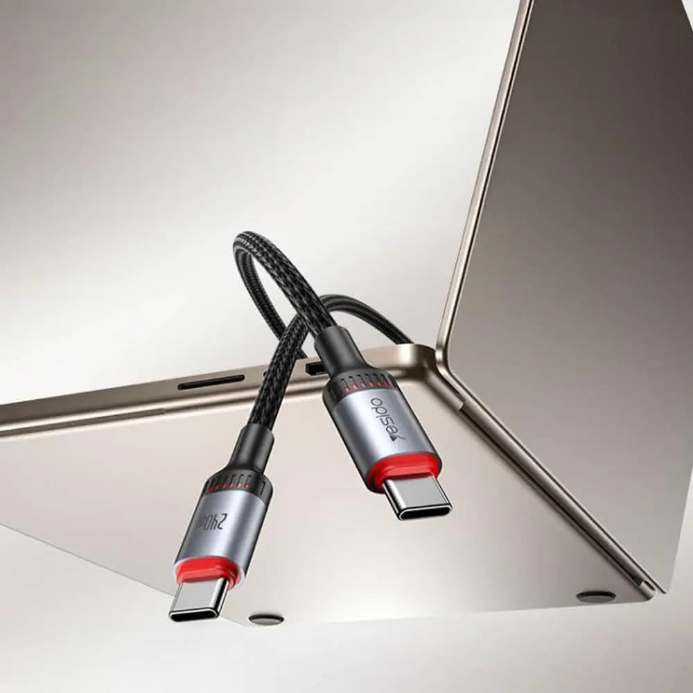 Câble de charge USB-C vers USB-C 240W 1.2m nylon tressé – Yesido Noir