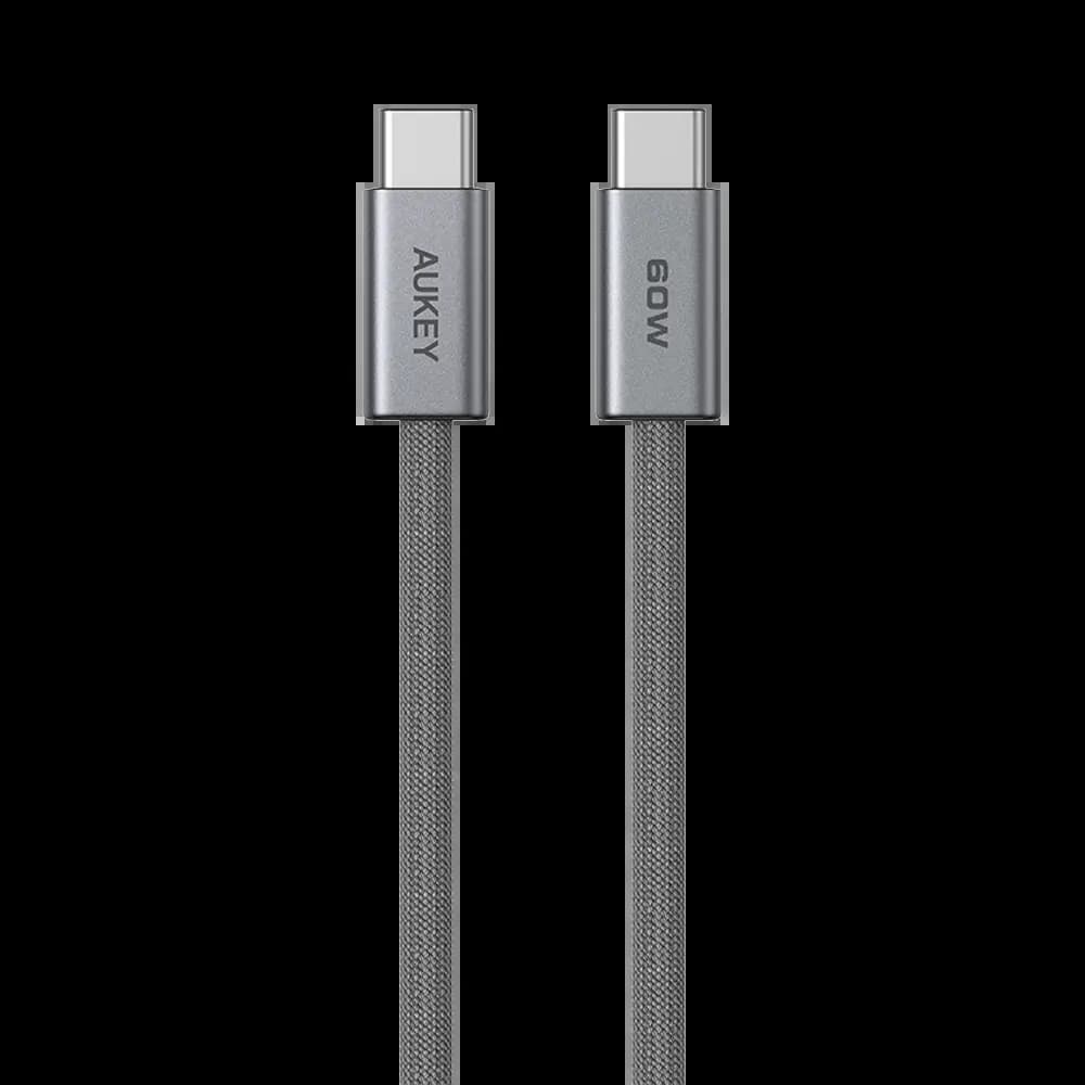 Câble Aukey USB-C vers USB-C 60W en nylon tressé (1.8m) - Gris