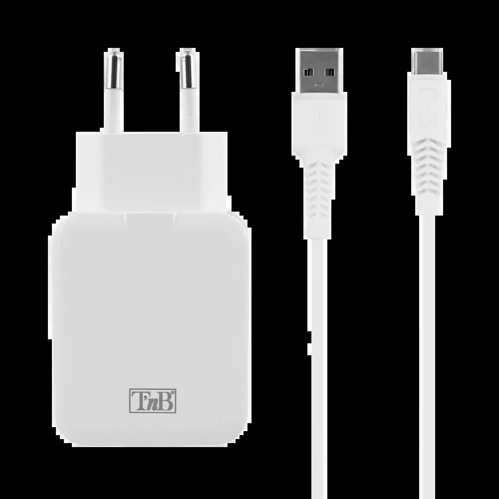 Chargeur Secteur USB T'nb CHTCUSB24 + Câble USB vers USB-C 12W Blanc