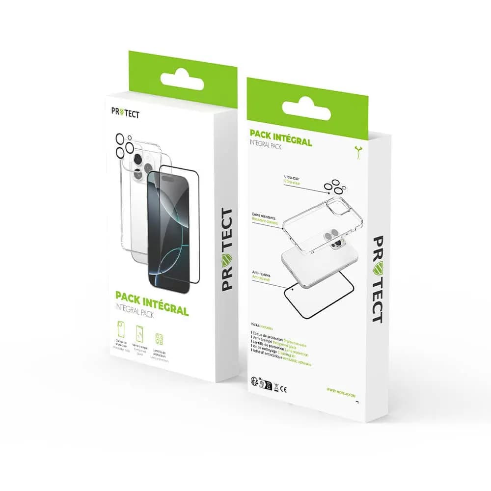 Pack de Protection Coque + Protection Lentille + Verre Trempé PROTECT pour Apple iPhone 12 Transparent