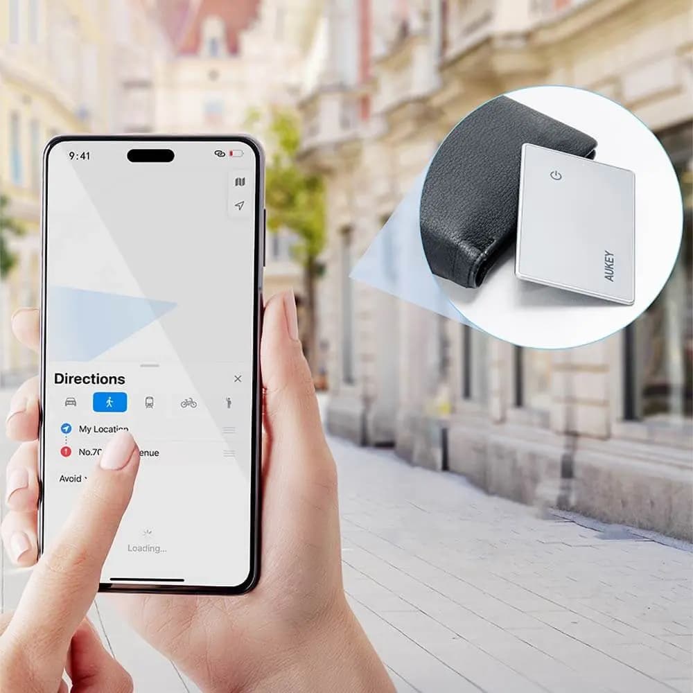 Traceur GPS Aukey format carte rechargeable en verre trempé - Gris