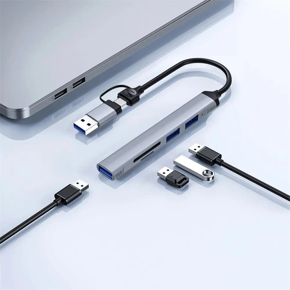 Hub Wiwu ZOLO - USB/USB-C (5-en-1) vers USB 3.0 + USB 2.0 x2 + SD/TF(Micro SD) -  Wi-HB003 -  Gris