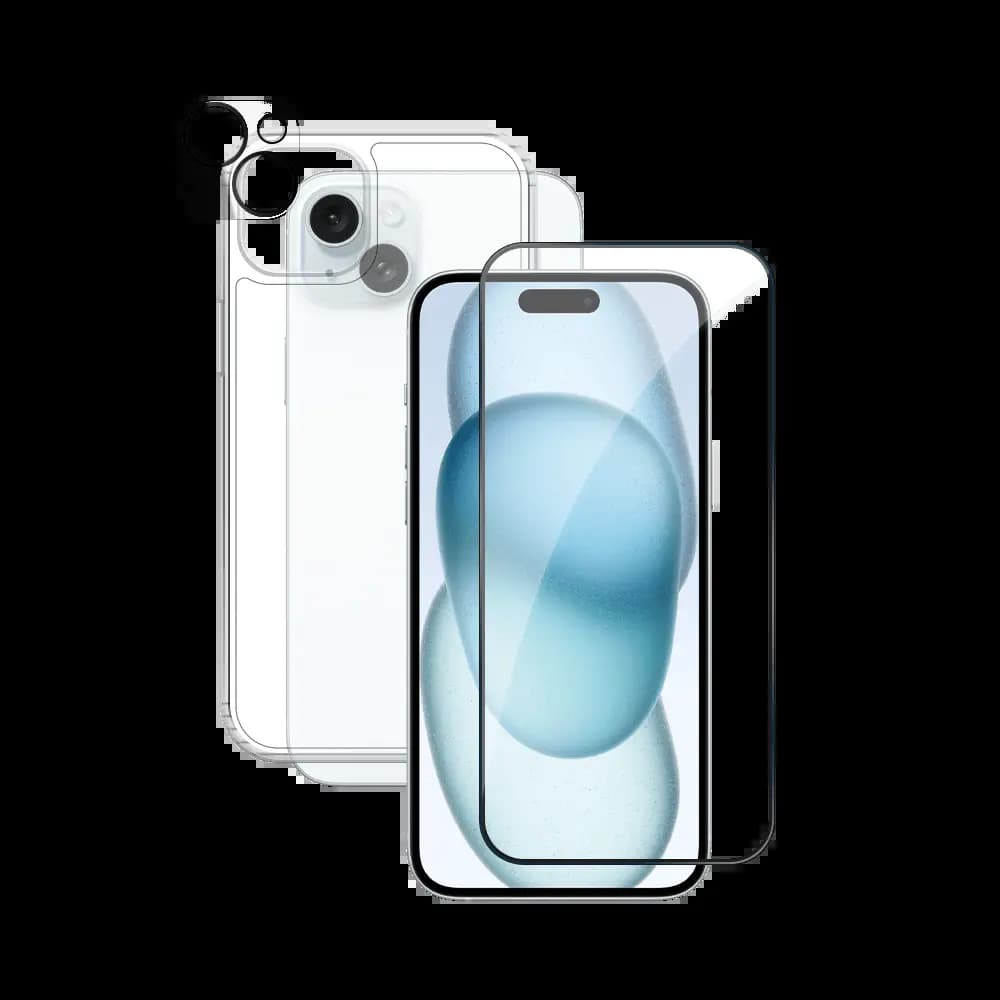 Pack de Protection Coque + Protection Lentille + Verre Trempé PROTECT pour Apple iPhone 15 Transparent