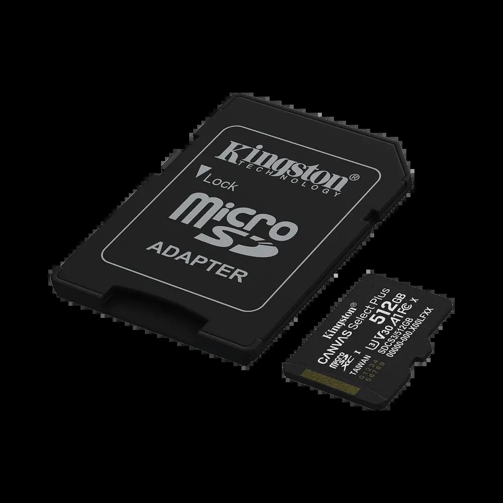 Carte Mémoire Kingston microSDXC (512Go) Canvas Select Plus 150MB/s +Adaptateur - SDCS3/512GB