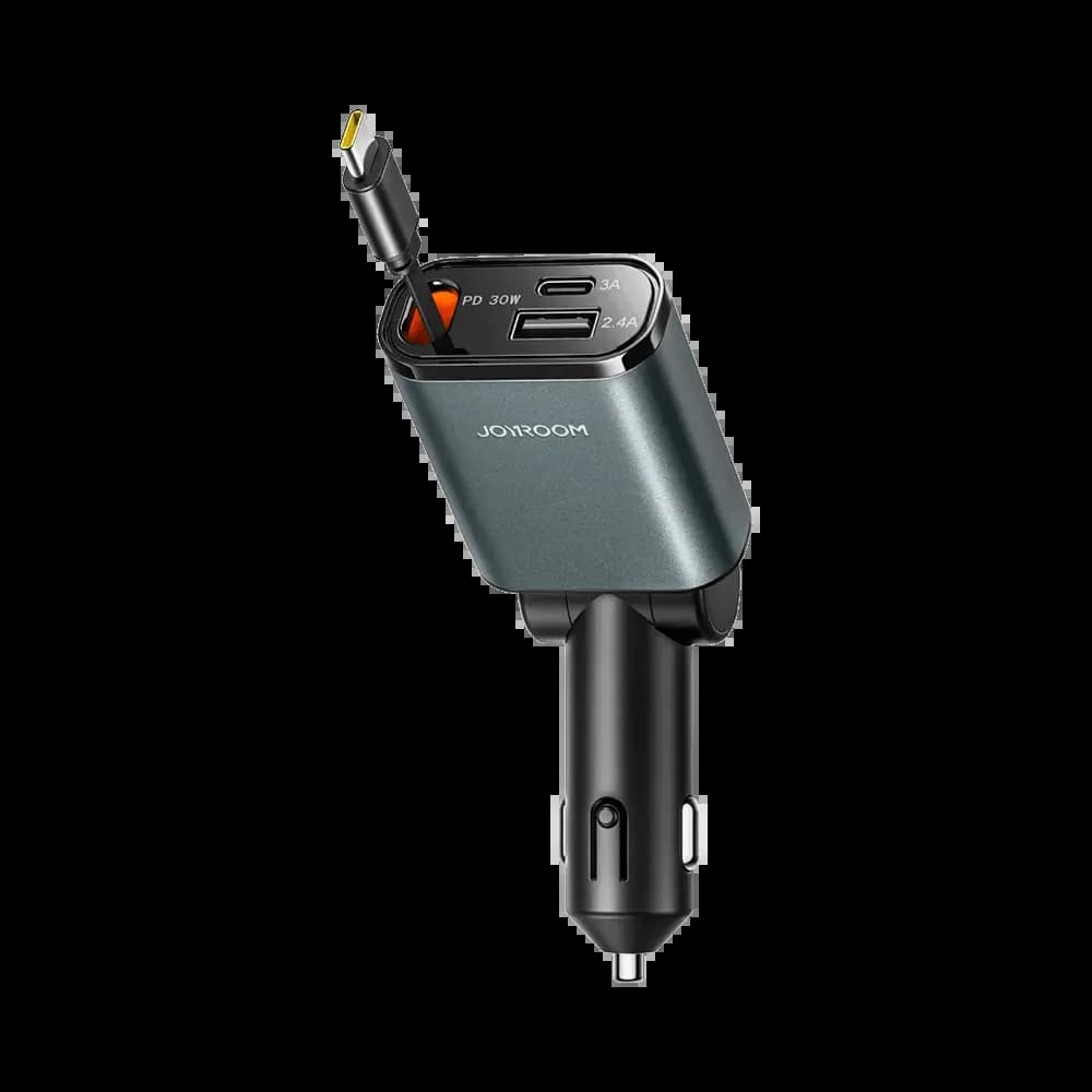 Chargeur Allume-Cigare JOYROOM 3 en 1 (avec Câble Rétractable Type-C) 45W Gris Foncé