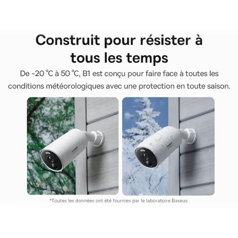 Caméra de Surveillance Sans Fil pour Extérieur Baseus B1 2K 8GB avec Batterie 7800mAh