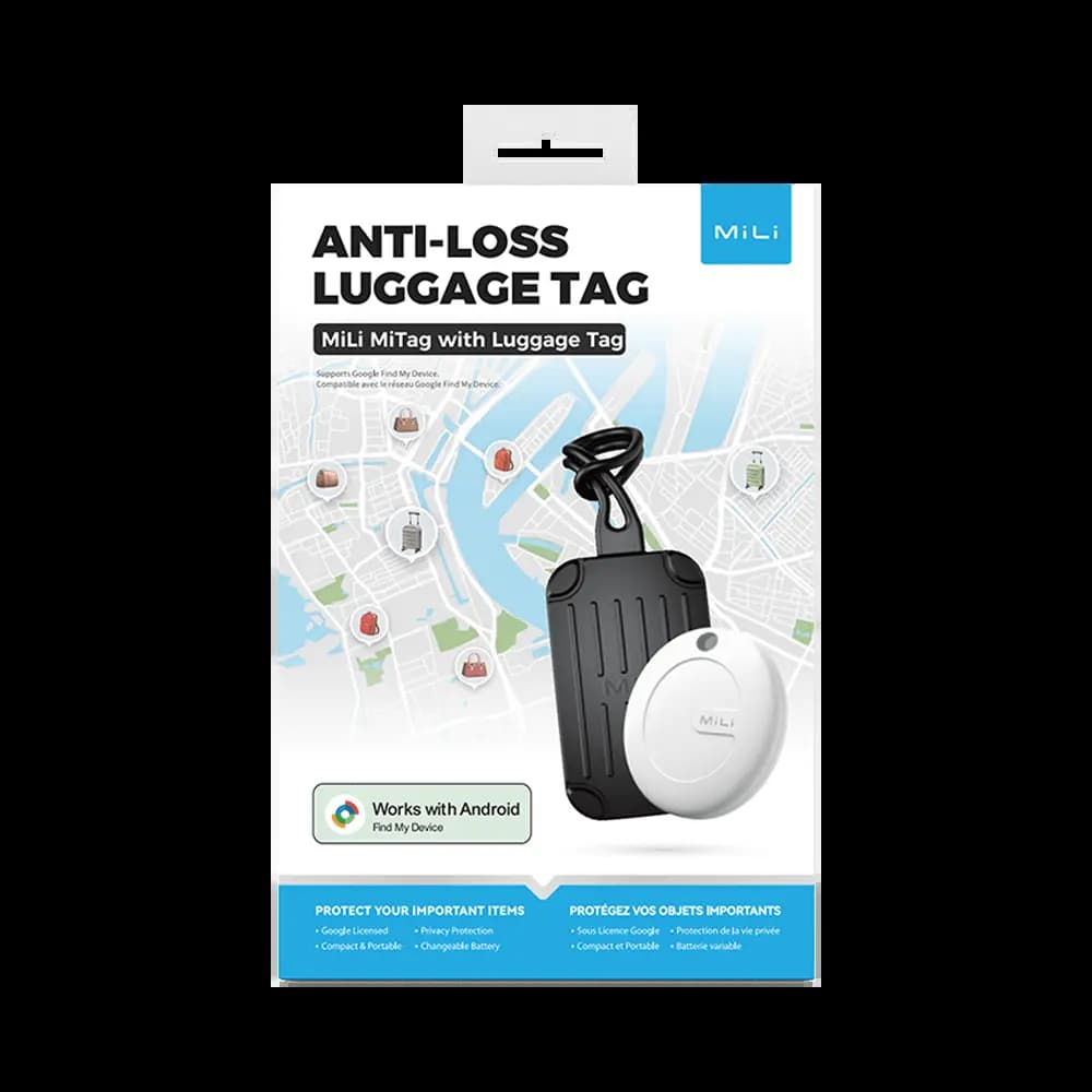 Traceur GPS MILI Luggage Tag Étiquette Bagage avec MiTag Intégrée Android Noir