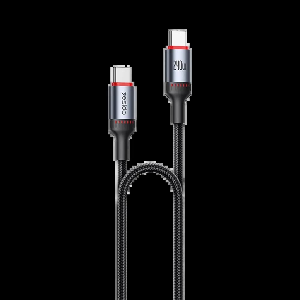 Câble de charge USB-C vers USB-C 240W 1.2m nylon tressé – Yesido Noir
