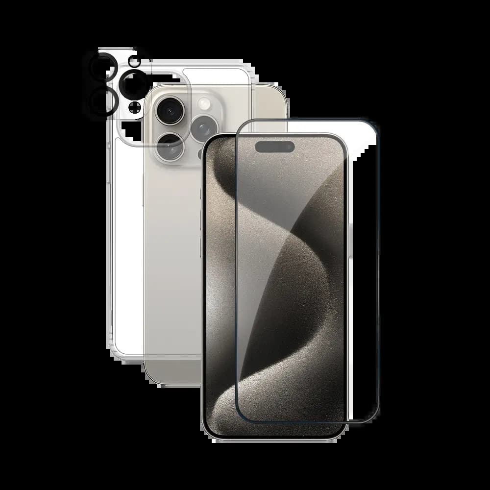 Pack de Protection Coque + Protection Lentille + Verre Trempé PROTECT pour Apple iPhone 15 Pro Transparent