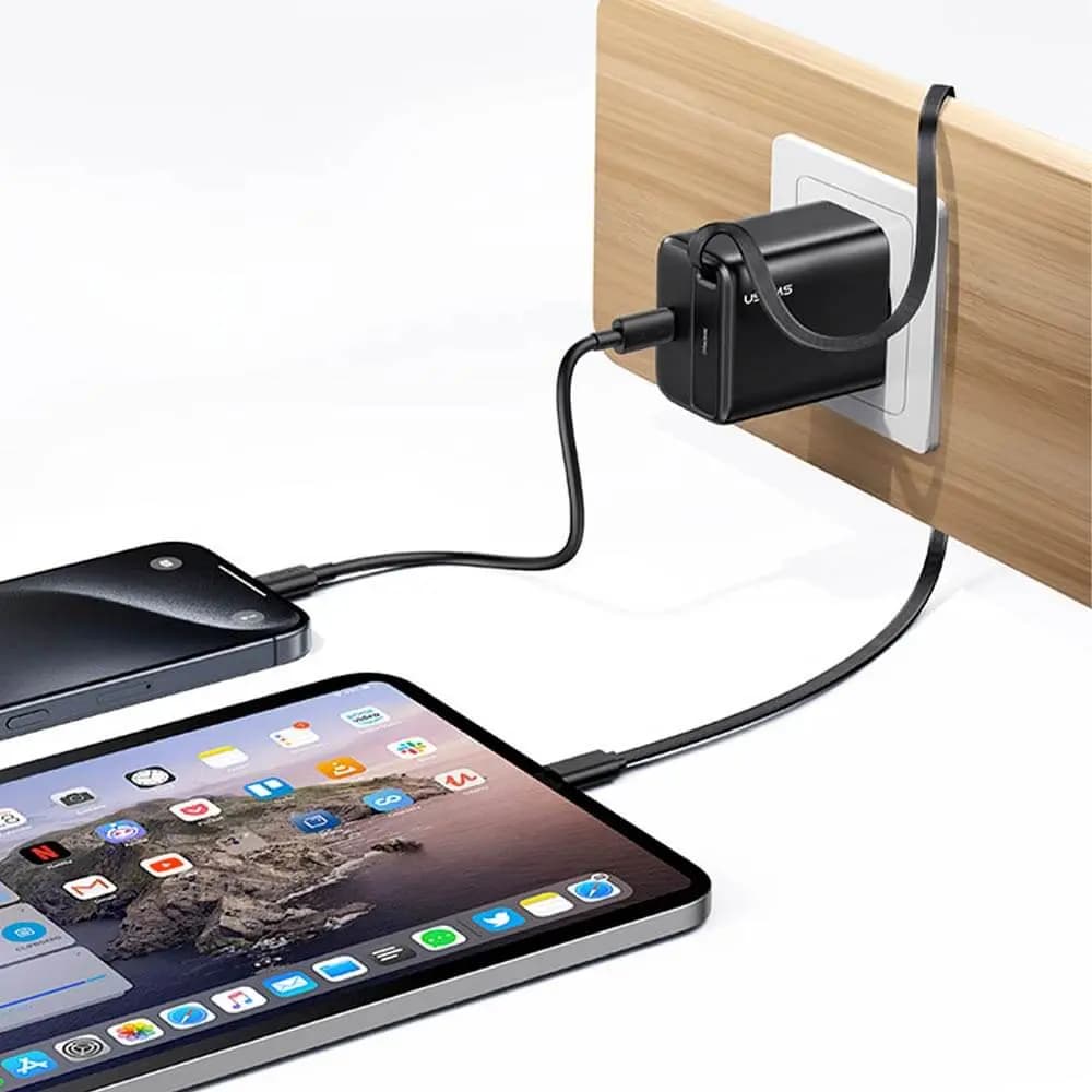 Chargeur Secteur Multi Usams 30W avec Câble Rétractable USB-C Blanc