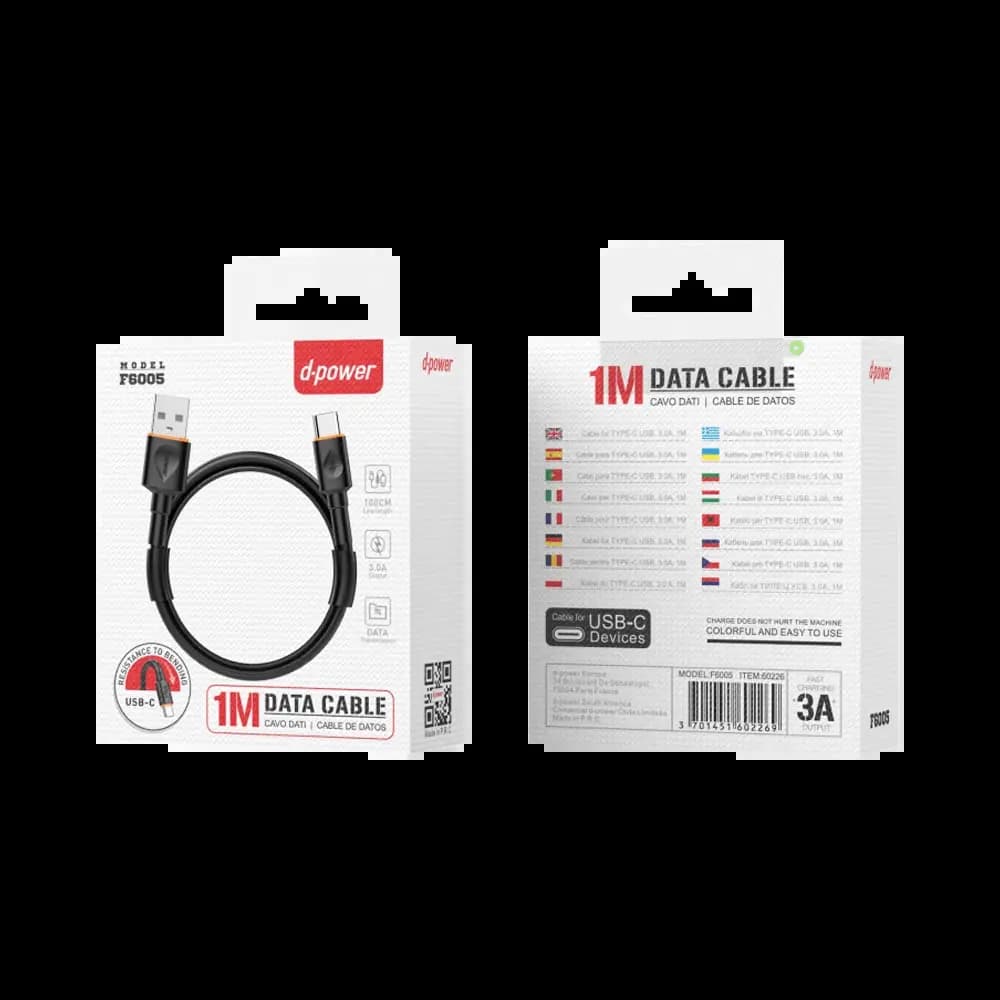 Câble Data USB vers USB-C d-power F6005 (1m) Noir