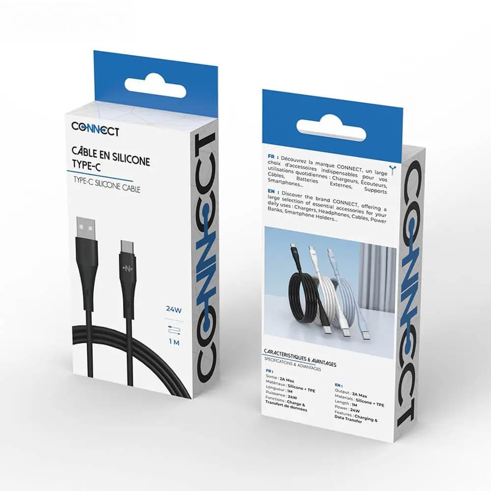 Câble Data USB vers Type-C CONNECT 24W (1m) Noir