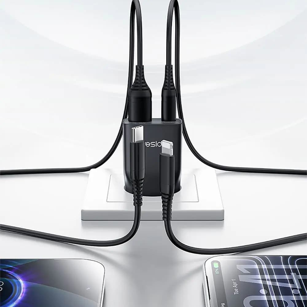 Chargeur secteur Yesido 20W GaN ultra-plat et compact - Noir