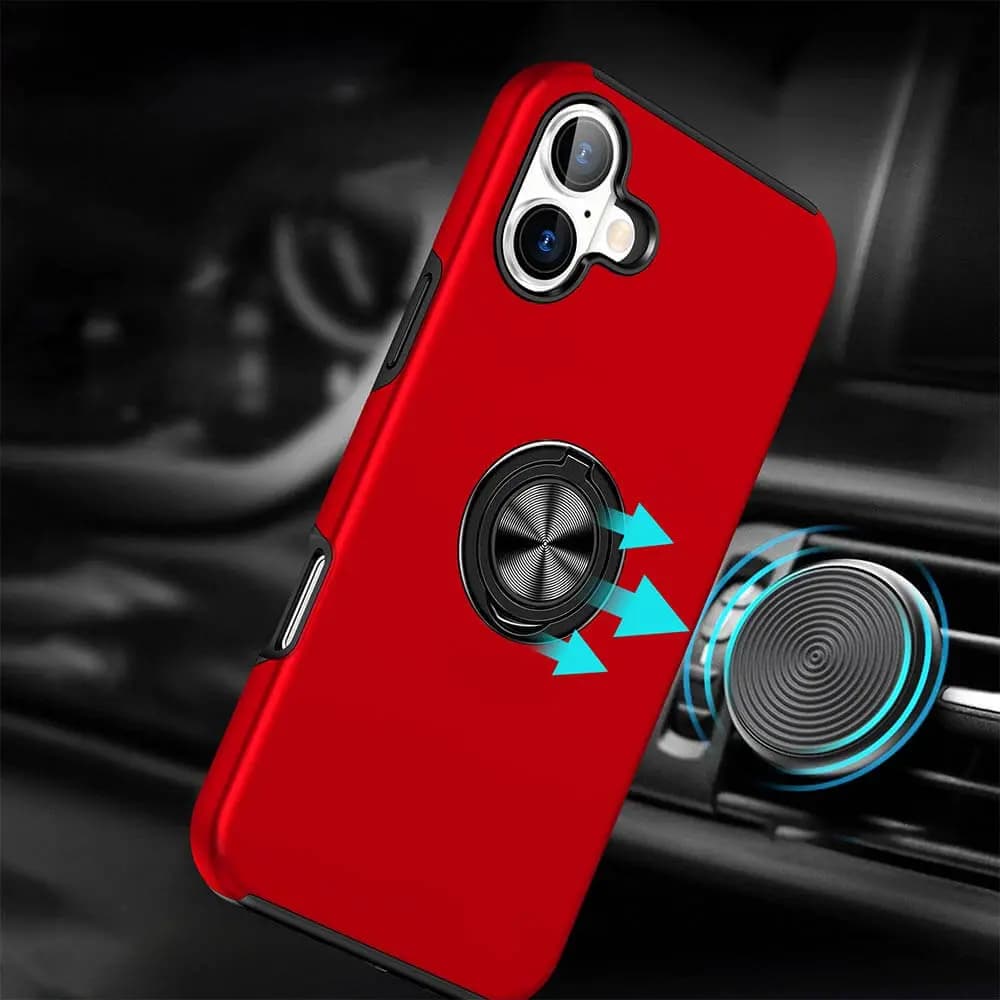 Coque de protection iPhone 16 Plus avec anneau rotatif – PROTECT IE013 Rouge