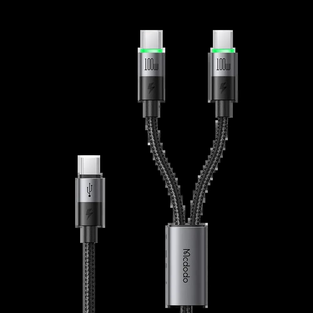 Câble Data Multi Mcdodo 2 in 1 (USB-C vers double USB-C) 100W 1.5m Noir