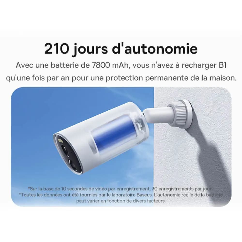 Caméra de Surveillance Sans Fil pour Extérieur Baseus B1 2K 8GB avec Batterie 7800mAh