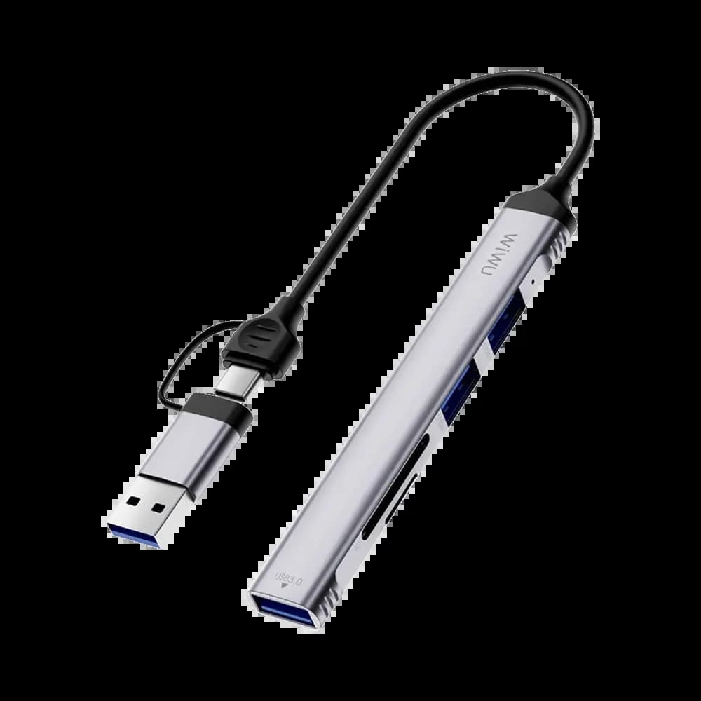 Hub Wiwu ZOLO - USB/USB-C (5-en-1) vers USB 3.0 + USB 2.0 x2 + SD/TF(Micro SD) -  Wi-HB003 -  Gris