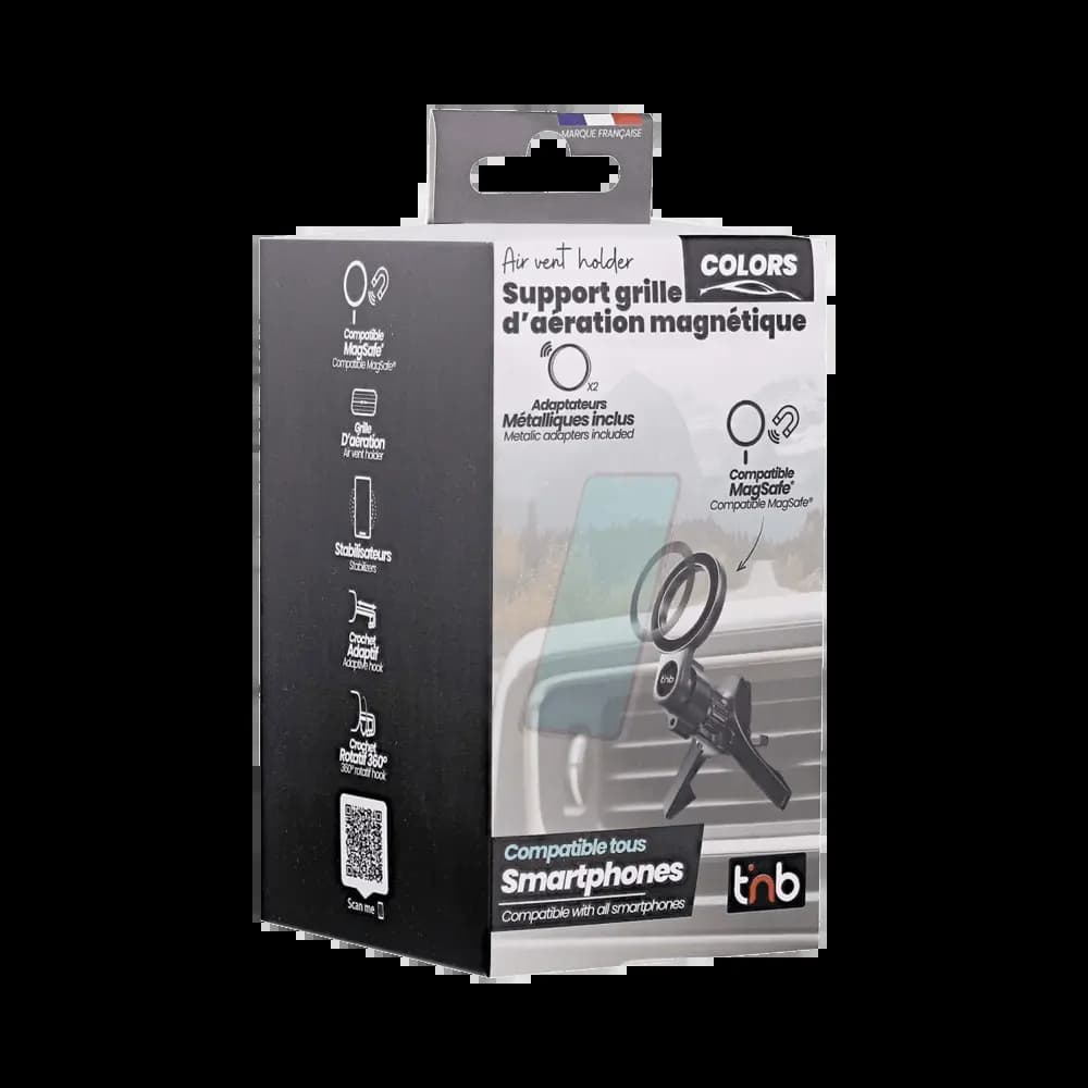 Support Smartphone Magnétique pour Voiture T'nb CARMAGSFBK pour Grille d'Aération Noir