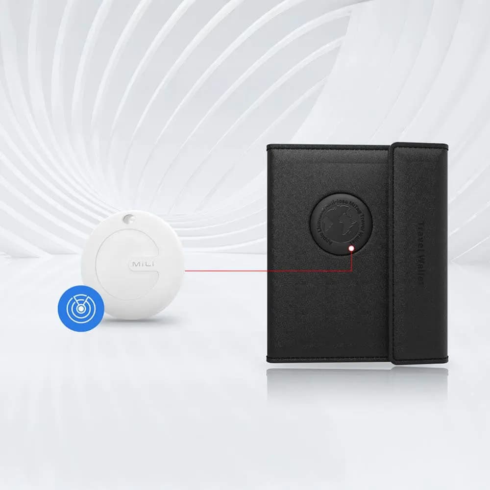 Traceur GPS MILI MiBook Travel Wallet Étui Passeport avec MiTag Intégrée Android Noir
