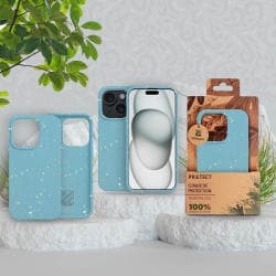 Coque Bambou Biodégradable PROTECT pour Apple iPhone 15 Bleu