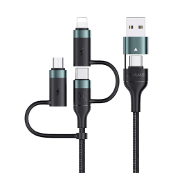 Câble Data Multi Usams U62 USB-A + Type-C vers Lightning + Type-C + Micro USB 60W (1.2m) Vert