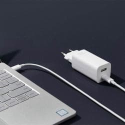 Chargeur Secteur GaN Xiaomi Mi Travel Charger (USB + Type-C avec Câble Type-C) Charge Rapide 65W Blanc