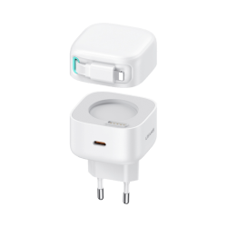 Chargeur Secteur GaN Type-C 35W (avec Câble Rétractable Lightning) Usams Blanc