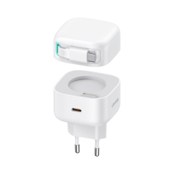 Chargeur Secteur GaN Type-C 35W (avec Câble Rétractable Type-C) Usams Blanc