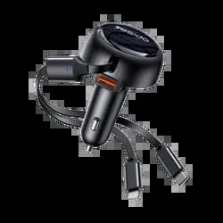 Chargeur Allume-Cigare Yesido 53W (avec Câble Rétractable Lightning + USB-C) Noir